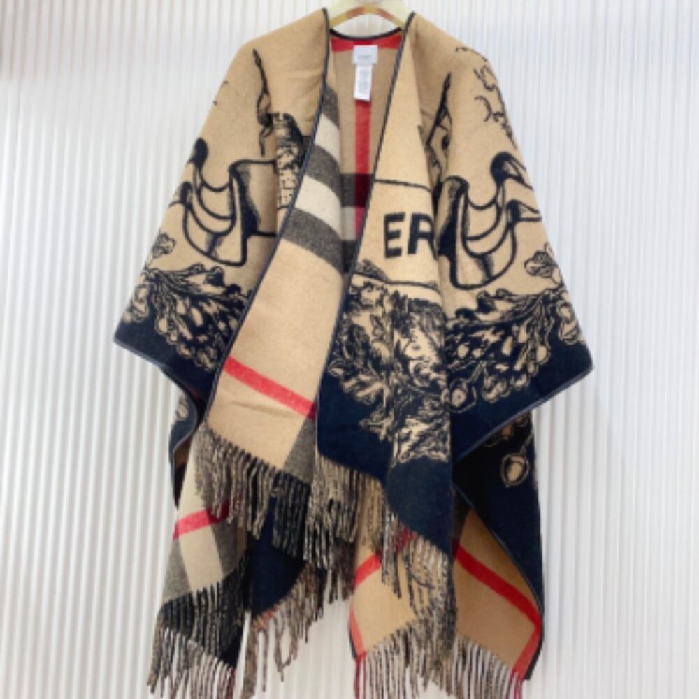 Burberry Cape Pashmina Check Cashmere Womens Beige - Picture 3 of 6